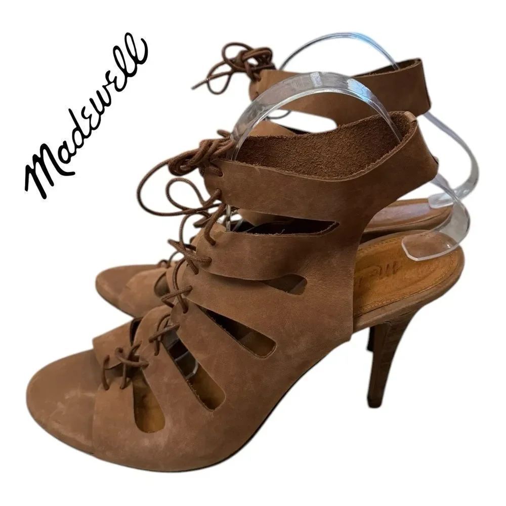 Madewell Women's Tan Leather Tie Gladiator Style Stiletto Heels Sandals 10